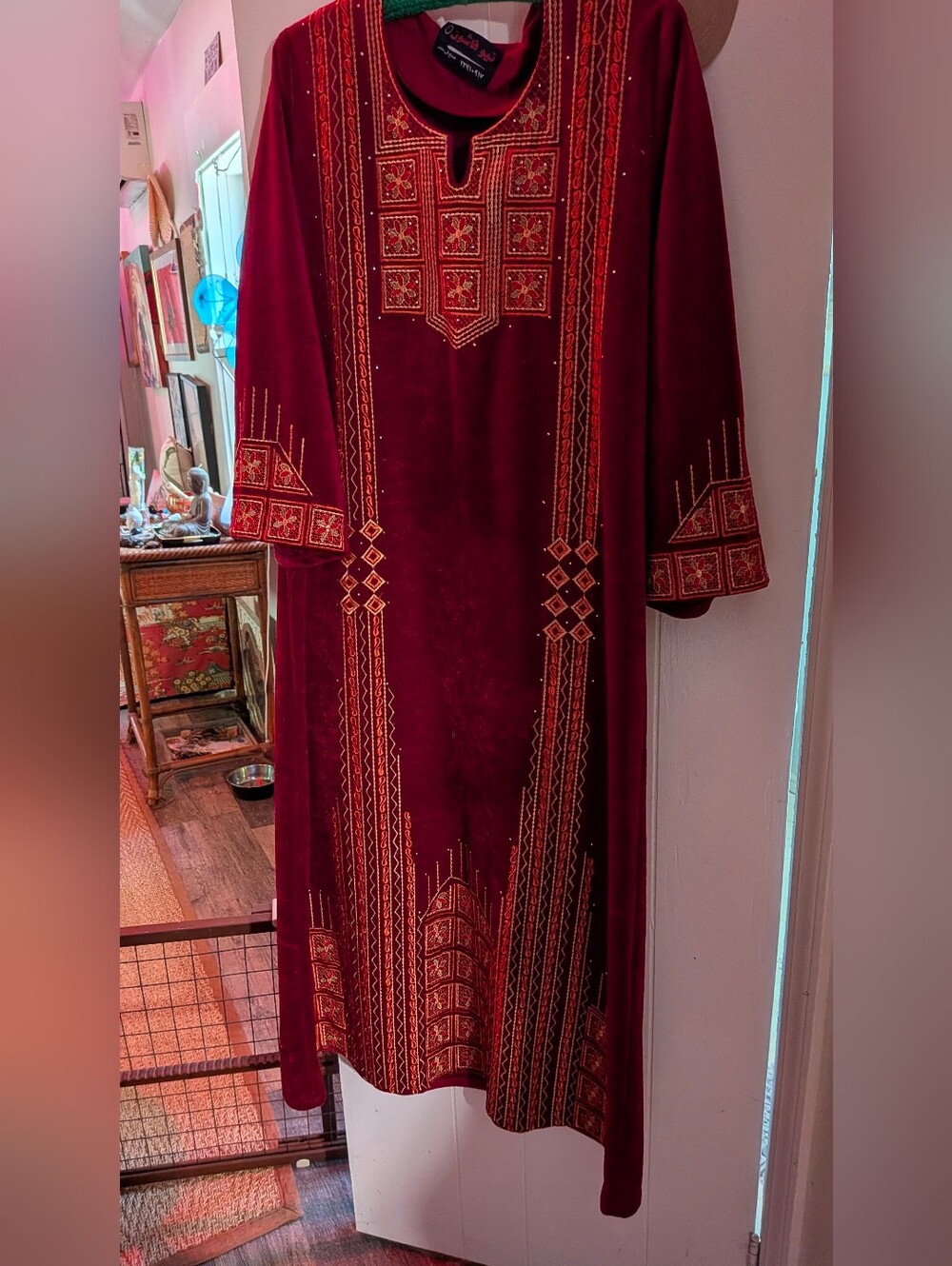 Embroidered Maroon Velvet Long Dress by